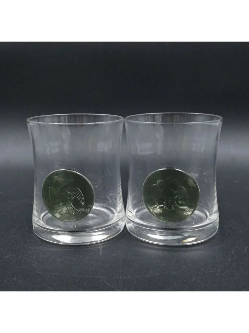 Lenox Whiskey Glasses Frosted Smoked Coin Turkey Eagle Seal Lowball Set of 2